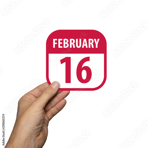 february 16th. Day 16 of month,hand hold simple calendar icon with date on white background. Planning. Time management. Set of calendar icons for web design. winter month, day of the year concept