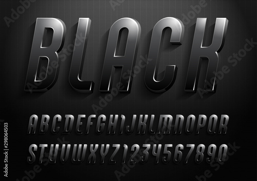 3d font from dark gradient, trendy gloomy alphabet sans serif, modern condensed italic letters and numbers for your calendar, flyer, poster, banner, vector illustration 10eps.