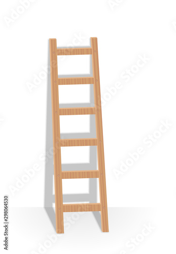 Ladder leaning against white wall. Isolated vector illustration on white background.