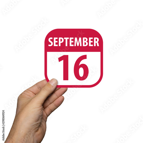 september 16th. Day 16 of month,hand hold simple calendar icon with date on white background. Planning. Time management. Set of calendar icons for web design. autumn month, day of the year concept