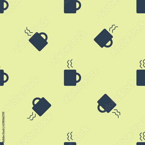 Blue Coffee cup icon isolated seamless pattern on yellow background. Tea cup. Hot drink coffee. Vector Illustration