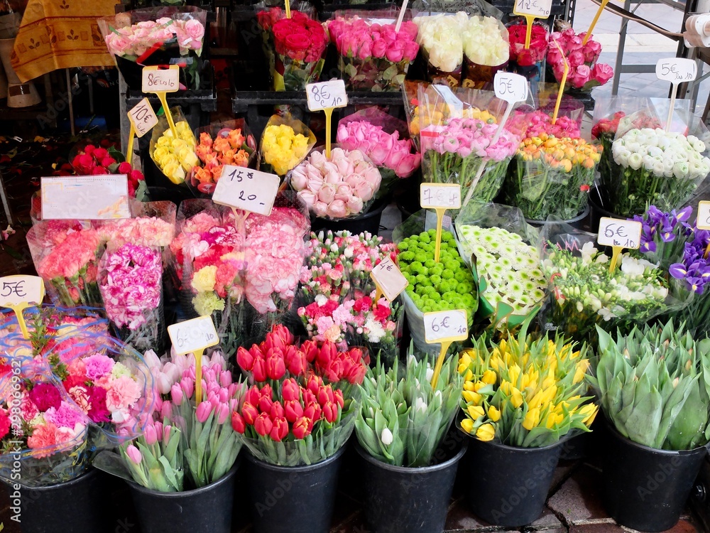 Colourful European flower stall at Nice market