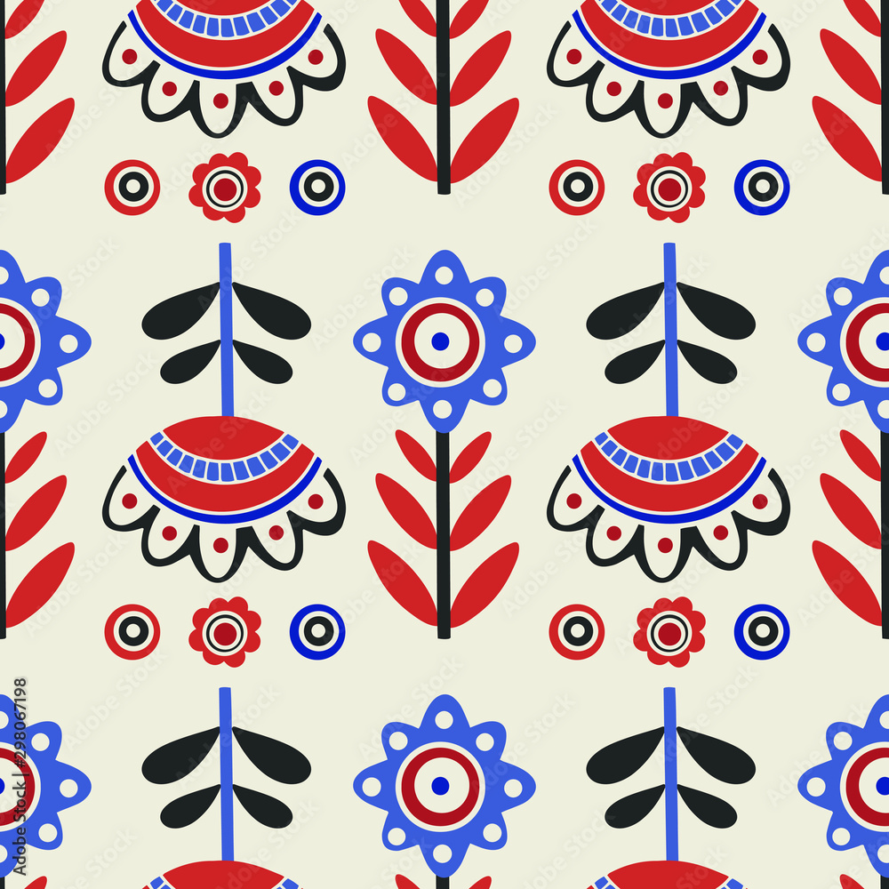 Plakat Seamless pattern with floral elements in scandinavian style.