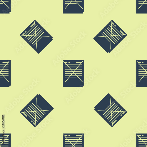 Blue Exam paper with incorrect answers survey icon isolated seamless pattern on yellow background. Bad mark of test results, concept of unsuccessful report. Vector Illustration