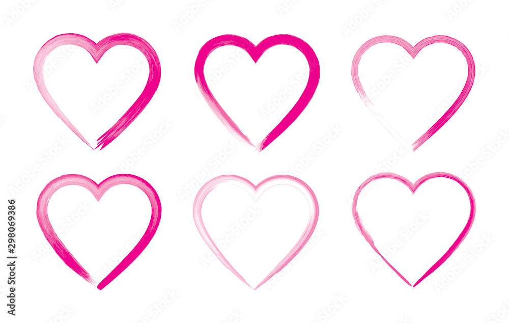 Set of pink watercolor hearts