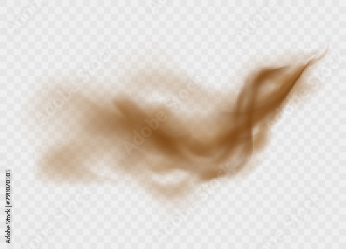 Dust cloud isolated on a transparent background. Brown sandstorm explosion in desert concept. Dirty sandy cloud vector illustration.