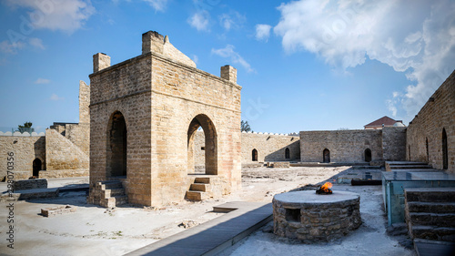 The Baku Ateshgah or Fire Temple of Baku is a temple in Surakhani near Baku, Azerbaijan. Based on Persian and Indian inscriptions, temple was used as a Hindu and Zoroastrian place of worship.