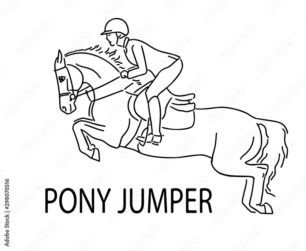 Fototapeta premium Young rider and pony jump, equestrian sport