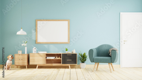Interior poster mock up living room with colorful white sofa . 3D rendering.
