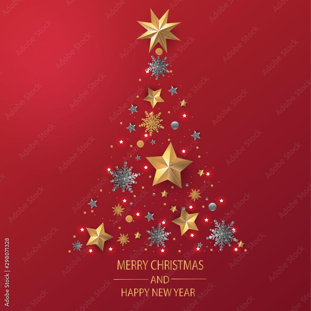 Merry Christmas and Happy New Year. Christmas greeting card in red background with decoration. Merry Christmas and Happy New Year. Christmas greeting card in red background with decoration.