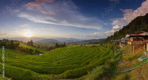green rice terraces on holiday at pa bong paing village, Mae-Jam Chiang mai, Thailand