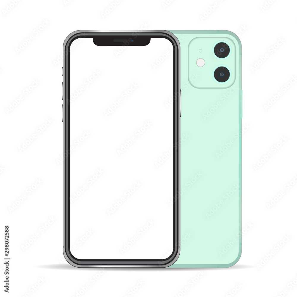 New smartphone mockup light green colorisolated on background New smartphone mockup light green colorisolated on background