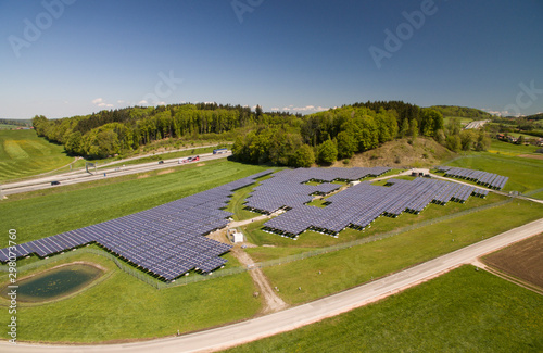 Aerial View to Solar Farm in Bavaria, Germany