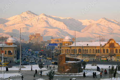 Imam Khomeini Square and Alvand Mountain (3580 m) on the background. Hamadan, Iran. photo
