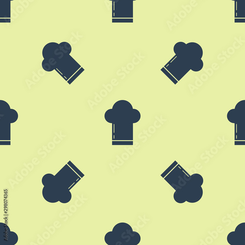 Blue Chef hat icon isolated seamless pattern on yellow background. Cooking symbol. Cooks hat. Vector Illustration
