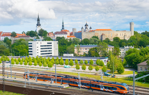 Train  Tallin Old Town skyline