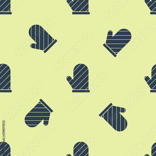 Blue Oven glove icon isolated seamless pattern on yellow background. Kitchen potholder sign. Cooking glove. Vector Illustration