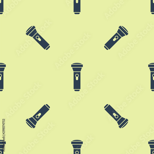 Blue Flashlight icon isolated seamless pattern on yellow background. Vector Illustration