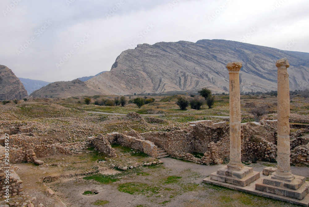 Ruins of Palace of ancient persian king Shapur I. Bishapur ancient city area. Iran.