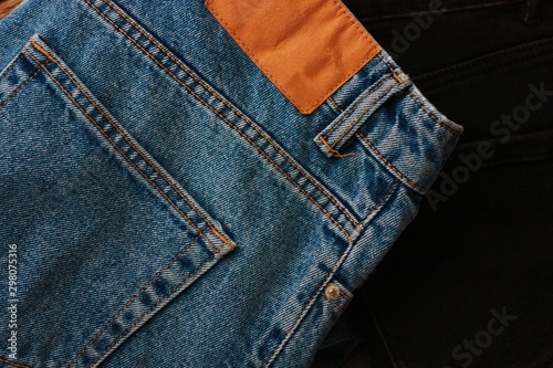 Beautiful blue and black jeans close up