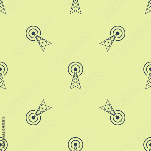 Blue Radar icon isolated seamless pattern on yellow background. Military search system. Vector Illustration