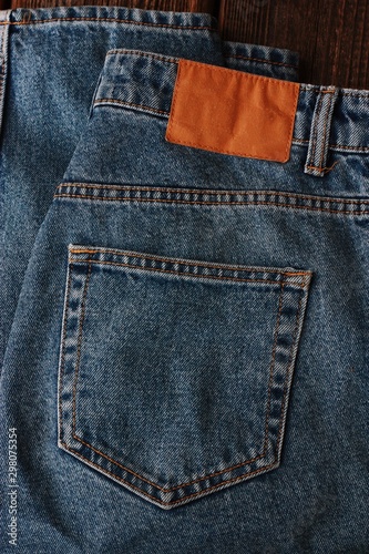 Beautiful textile blue jeans with pocket close up