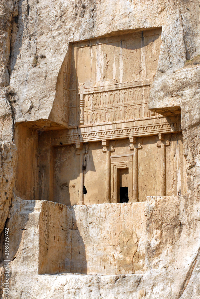 Rock tombs of Naqsh-e Rostam. Allegedly of ancient iranian kings Darius III, Artaxerxes I, Darius I and Xerxes I. Iran.