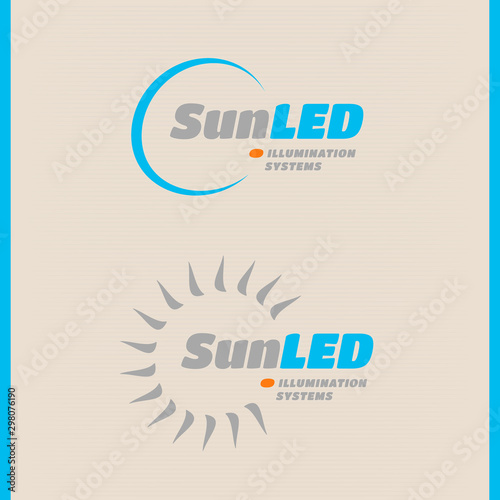 LED technology logo with light rays around