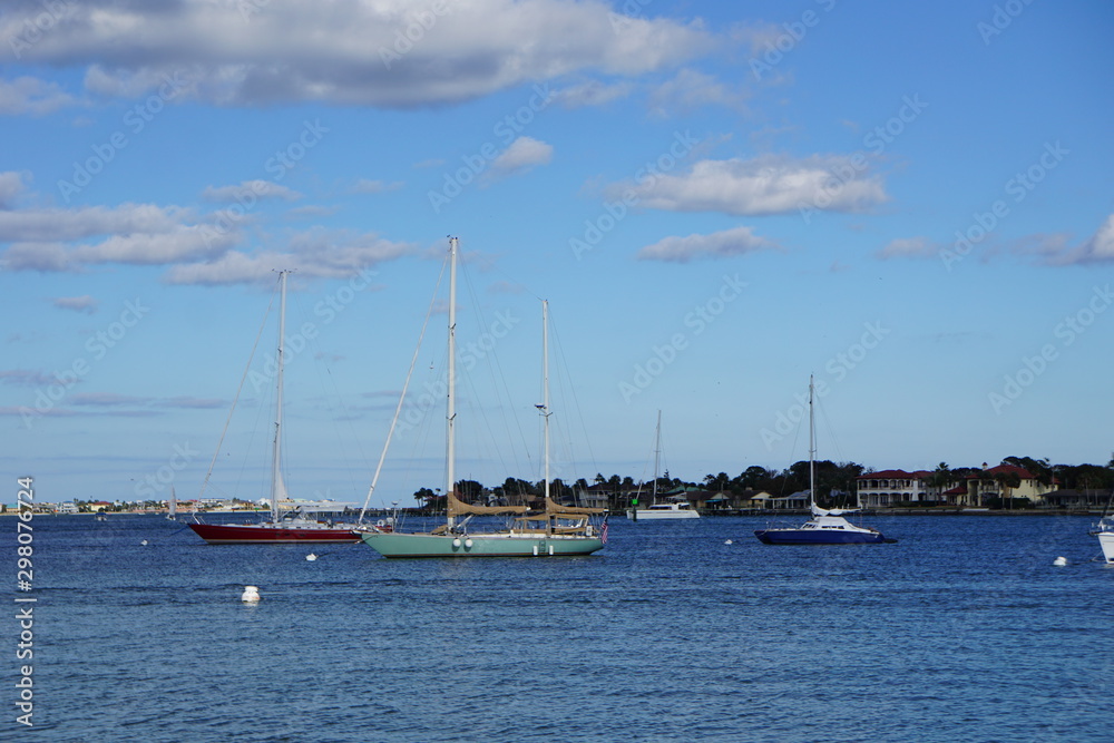 Boats in Blue Sky and Blue Water