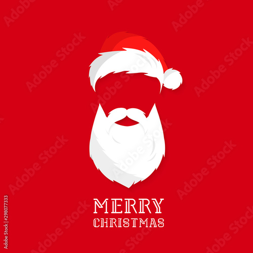 Santa hat, mustache, beard. Vector flat icon