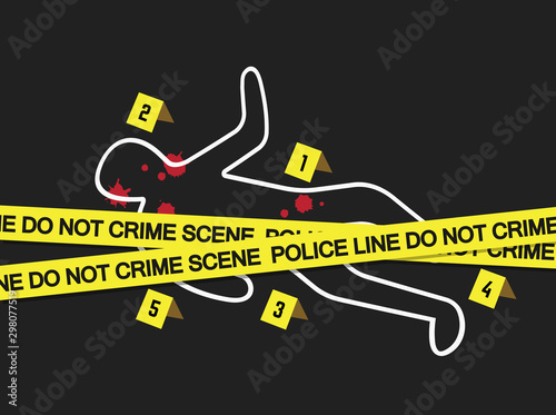 Crime scene with police tape flat icon. Vector