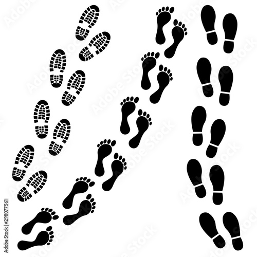 Footsteps icon set. Shoes footsteps vector sign. Vector illustration