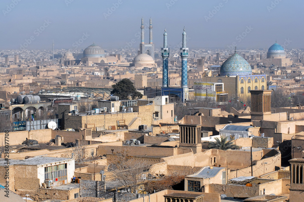 Panorama of Yazd and view at Jameh mosque. Iran.