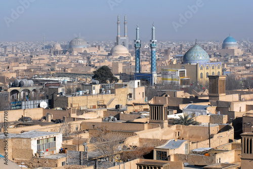 Panorama of Yazd and view at Jameh mosque. Iran.