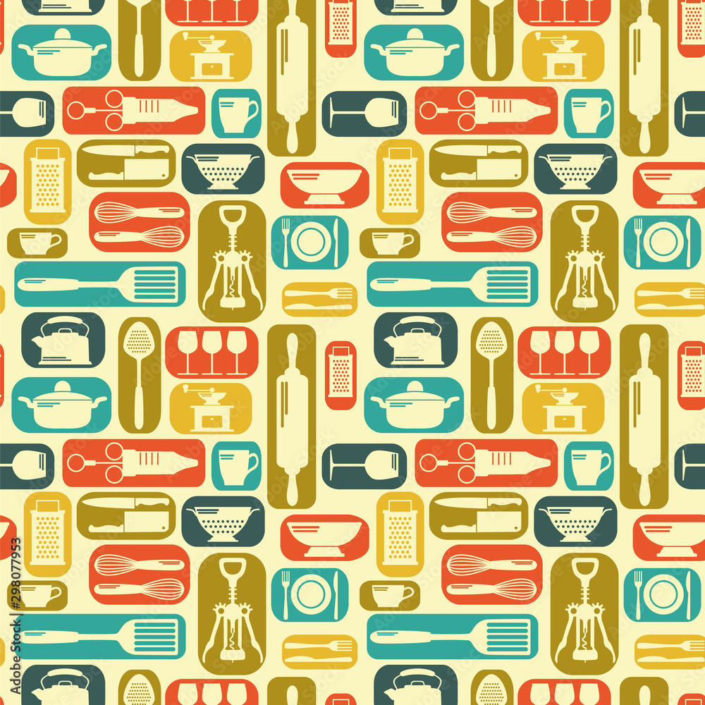Seamless kitchen vector background with flat icons Seamless kitchen vector background with flat icons
