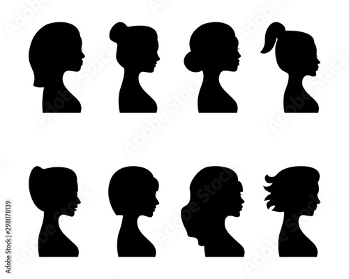 Female profile silhouettes, different variants