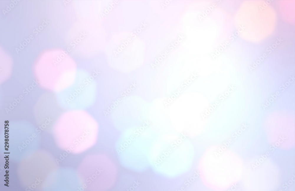 Holiday garland lights pattern. Bright bokeh background. Blue pink white gradient blurred texture.