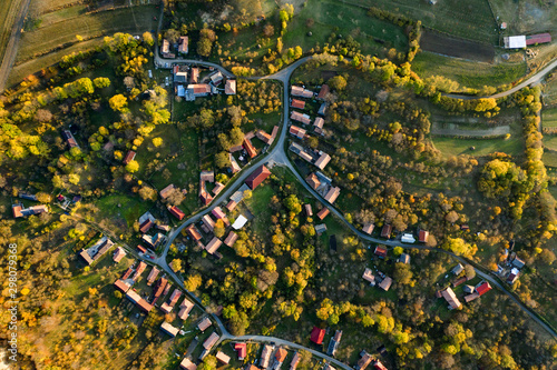 High angle aerial view of a small village at autumn © salajean