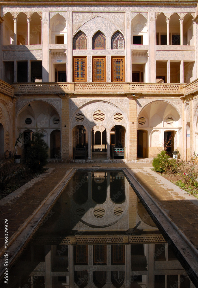 Courtyard with pool. Khan-e Abbasian historic house. Kashan, Iran.