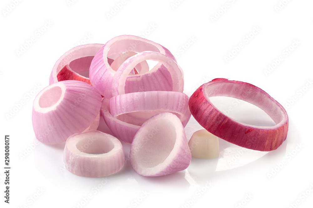 Sliced of Fresh Red onions isolated on a white background. Sliced of Fresh Red onions isolated on a white background.