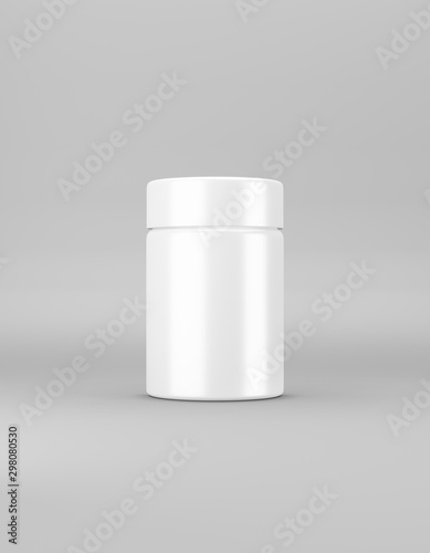 White medium glossy jar with lid mockup on a gray background. Template packaging food, cosmetics, chemistry. 3D rendering