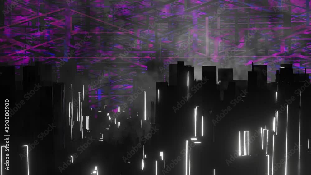 Fresh Look at Dark Feeling Scifi Industrial City Scape Skyline Seamlessly Animated