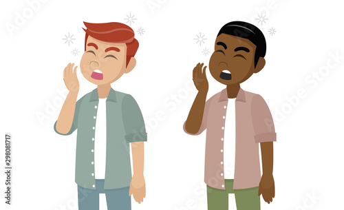 Cartoon character, Man character yawning.