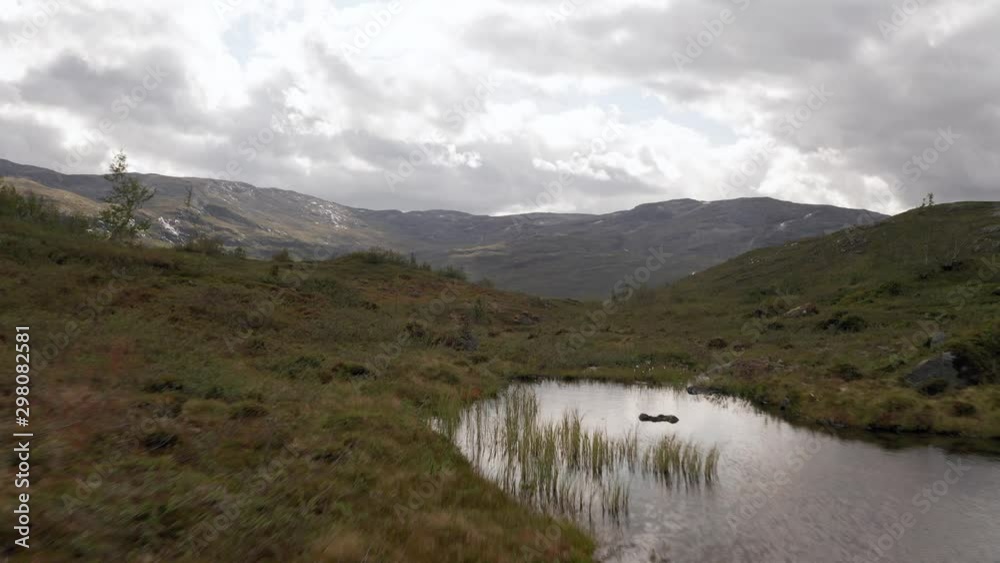 Drone shot of Norway remote rocky landscape with lakes, forests and rivers Drone shot of Norway remote rocky landscape with lakes, forests and rivers