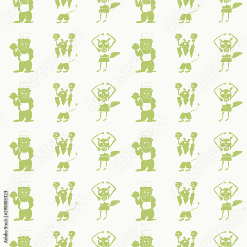 Vector white vertical silhouette of anthropomorphic cartoon characters seamless pattern background