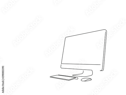 Computer isolated line drawing, vector illustration design. People using technology collection.