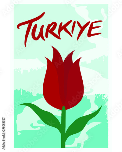 Flower Tulip of Turkey. (Turkish Text: Lale Turkiye). Vector Logo. Poster Illustration.