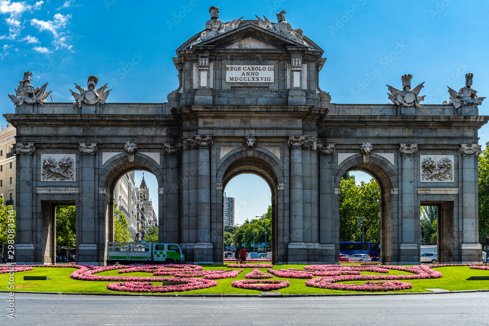 Puerta de Alcalá (Alcala Gate) in Madrid situated near the El Retiro Park