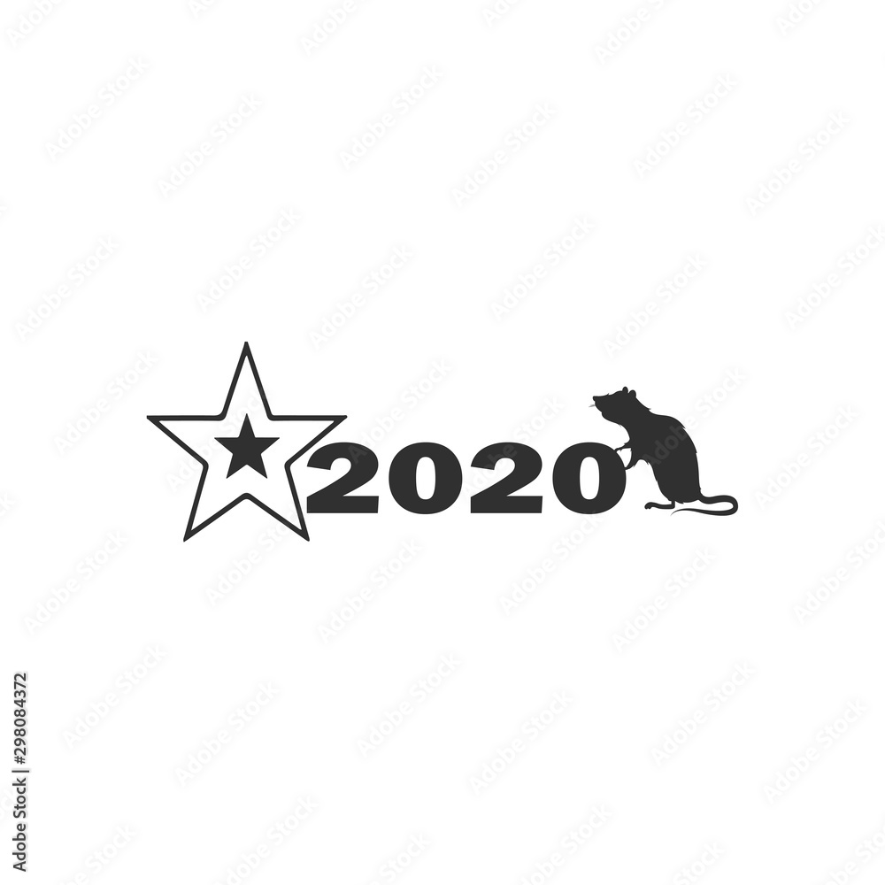 Obraz premium Vector christmas logo 2020, rat silhouette and christmas star close-up isolated