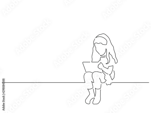People using technology isolated line drawing, vector illustration design. People using technology collection.